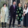 Prof. Ioanna Sitaridou, Prof. John David Rhodes, HE Laura Popescu, and Dr. Ștefania Costea in a cobbled Cambridge court