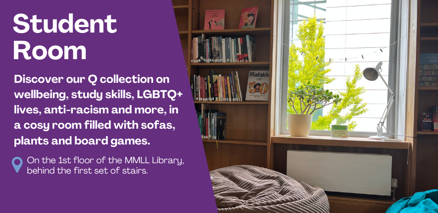A photo of a table in the MMLL Library foyer, full of mugs and plates of biscuits. On a blue background, the text reads: 'Free tea, coffee and biscuits in the MMLL Library Foyer, Wednesdays at 3pm during term. Dietary requirements catered for!'