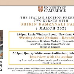 Poster for talk with Shirin Ramzanali Fazel