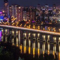 Night-time skyline of Kyiv, capital and financial centre of Ukraine