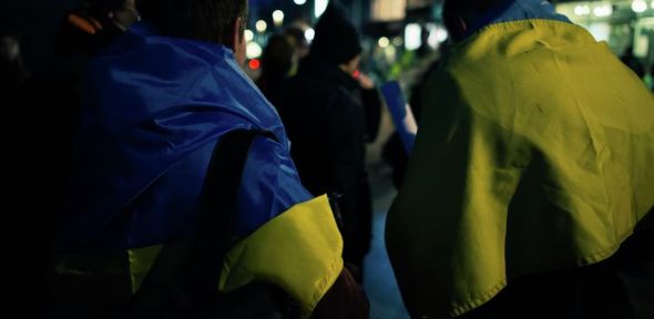 People with ukrainian flag on King's Parade People with ukrainian flag on King's Parade