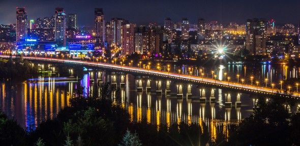 Night-time skyline of Kyiv, capital and financial centre of Ukraine. Photo by Роман Наумов. CC BY-SA 4.0 Night-time skyline of Kyiv, capital and financial centre of Ukraine