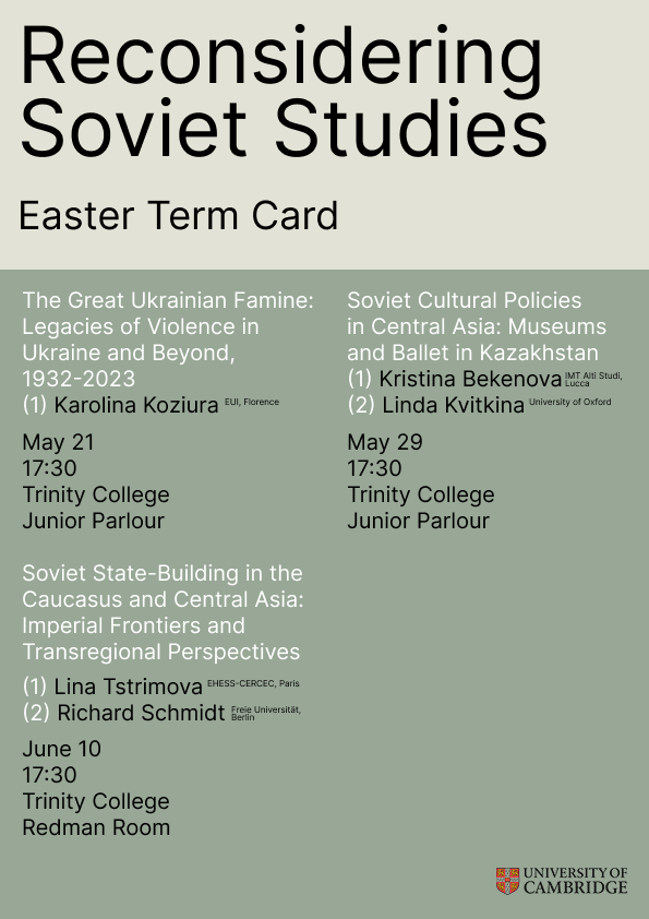 Easter 2025 term card for Reconsidering Soviet Studies - text version below