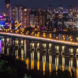 Night-time skyline of Kyiv, capital and financial centre of Ukraine